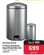 Primaries 2 Piece Stainless Steel Pedal Bin Set-Per Set