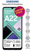 Samsung Galaxy A22 4G Smartphone-On 1GB Red Top Up Core More Data (24 Month)