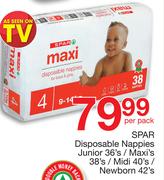 Spar Disposable Nappies Junior 36's/Maxi's 38's/Midi 40's/Newborn 42's-Per Pack
