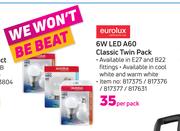 Eurolux 6W LED A60 Classic Twin Pack-Per Pack