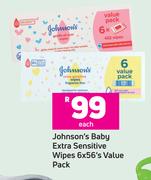 Johnson's Baby Extra Sensitive Wipes Value Pack-6 x 56's Pack Each