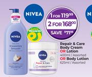 Nivea Repair & Care Body Cream Or Lotion 400ml Or Body Lotion 625ml-For 2