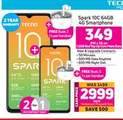 2 x Tecno Spark 10C 64GB 4G Smartphone-On 1.2GB Red Top Up Core More Data