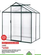 Natcare 2 Modules Galvanised Steel & Polycarbonate Modular Greenhouse L184cm x W129cm x H213cm