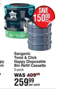 Tommee Tippee Sangenic Twist & Click Nappy Disposable Bin Refill Cassette 3 Pack-Per Pack