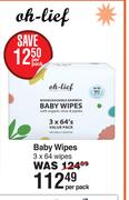 Oh-Lief Baby Wipes 3 x 64 Wipes-Per Pack