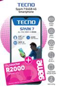 Tecno Spark 7 64GB 4G Smartphone-On 1GB Red Top Up Core More Data (36 Months)