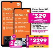 2 x Xiaomi Redmi 14C Smartphone-On 1.4GB Red Core Top Up + Promo 1GB Data