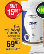 Lifestyle Health Zinc With Added Vitamin A 100 Tablets
