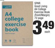 Spar Good Living A4 College Exercise Book Feint/Margin 72 Page-Each