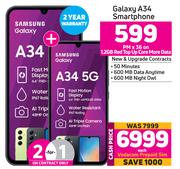 2 x Samsung Galaxy A34 Smartphone-On 1.2GB Red Top Up Core More Data