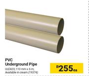 PVC Underground Pipe 110mm X 6m-Each 