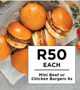 Mini Beef Or Chicken Burgers-6's Pack Each