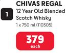 Chivas Regal 12 Year Old Blended Scotch Whisky 110305-1 x 750ml Each