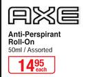 AXE Anti Perspirant Roll On Assorted-50ml Each