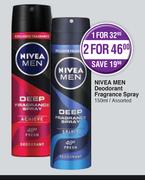 Nivea Men Deodorant Fragrance Spray Assorted-For 2 x 150ml