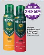 Mitchum Anti Perspirant & Deodorant Body Spray Assorted-For 1 x 120ml