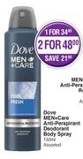 Dove Men + Care Anti Perspirant Deodorant Body Spray Assorted-For 2 x 150ml
