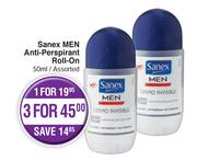 Sanex Men Anti Perspirant Roll On Assorted-For 3 x 50ml