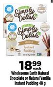 Wholesome Earth Natural Chocolate Or Natural Vanilla Instant Pudding-48g Each