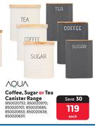 Aqua Coffee, Sugar Or Tea Canister Range-Each