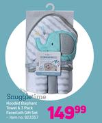 Snuggletime Hooded Elephant Towel & 3 Pack Facecloth Gift Set