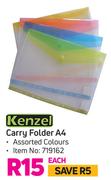 Kenzel Carry Folder A4 (Assorted Colours)-Each