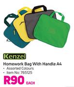 Kenzel Homework Bag With Handle A4 (Assorted Colours)-Each
