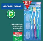 Dentalmate Toothbrushes Plus Caps Value Pack 3 Pack-Per Pack