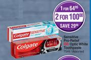 Colgate Sensitive Pro Relief Or Optic White Toothpaste Assorted-For 2 x 75ml