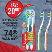 Colgate 360 Degree Medium Toothbrushes Twin Pack-Per Pack