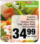 Freshline Mini Plum Tomatoes-200g, Crisp Lettuce Heads & Cucumber-Per Combo