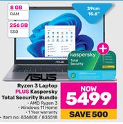 Asus Ryzen 3 Laptop Plus Kaspersky Total Security Bundle