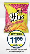 Simba Nik Naks Maize Snack Assorted-135g Each