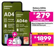 2 x Samsung Galaxy A04e Smartphone-On Red Flexi + Flexi 80