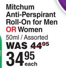 Mitchum Antiperspirant Roll On For Men Or Women Assorted-50ml Each