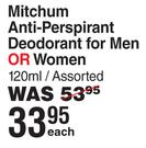 Mitchum Antiperspirant Deodorant For Men Or Women Assorted-120ml Each
