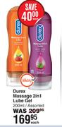Durex Massage 2 In 1 Lube Gel Assorted-200ml Each