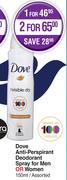 Dove Anti Perspirant Deodorant Spray For Men Or Women Assorted-For 2 x 150ml