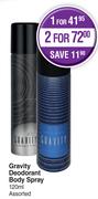 Gravity Deodorant Body Spray Assorted-For 2 x 120ml