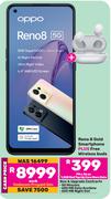 Oppo Reno 8 5G Gold Smartphone Plus Free Wireless Buds-On 1.3GB Red Top Up Core More Data