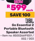 JBL Go Essential 2 Portable Bluetooth Speaker Assorted-Each