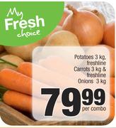 Potatoes 3kg, Freshline Carrots 3kg & Freshline Onions 3kg-Per Combo