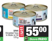 Spar Shredded Tuna In Water Or Oil-For 3 x 170g