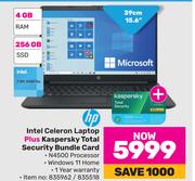 HP 15.6"(39cm) Intel Celeron Laptop Plus Kaspersky Total Security Bundle Card