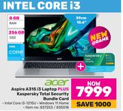 Acer 15.6"(39cm) Aspire A315 i3 Laptop Plus Kaspersky Total Security Bundle Card