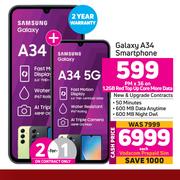 2 x Samsung Galaxy A34 Smartphone-On 1.2GB Red Top Up Core More Data