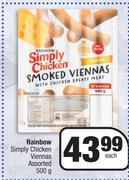 Rainbow Simply Chicken Viennas Assorted-500g Each