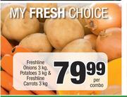 Freshline Onions 3kg, Potatoes 3kg & Freshline Carrots 3kg-Per Combo