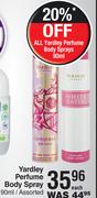 Yardley Perfume Body Spray Assorted-90ml Each